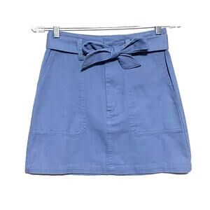 Francescas Mi Ami Skirt Blue Basic Twill Womens XS Cotton Tie Waist Belt NWT